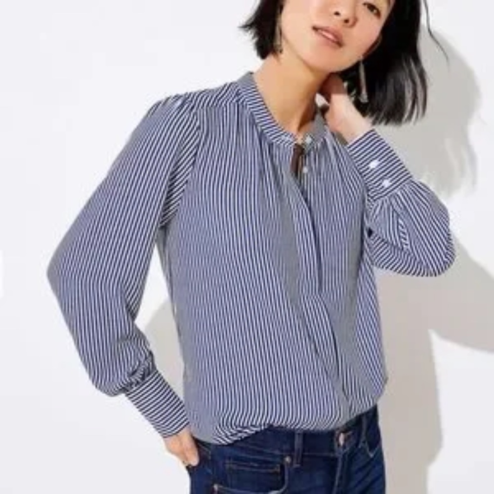 LOFT Striped Crossover Back Blouse